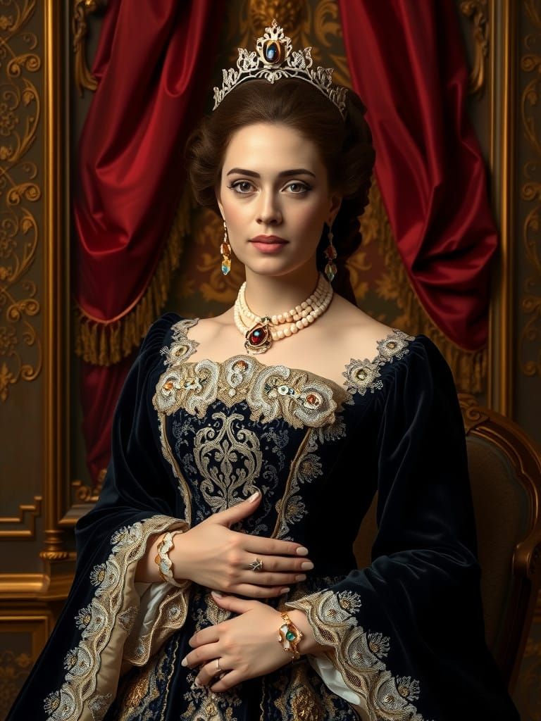 Elegant French Renaissance Woman in Luxurious Attire