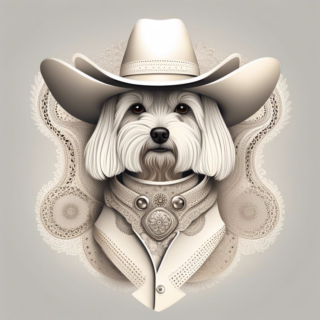 Maltese Dog in Cowboy Suit with Abstract Elements