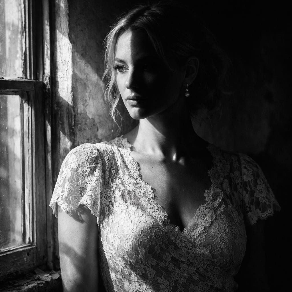 Moody Black and White Portrait in Stark Shadow