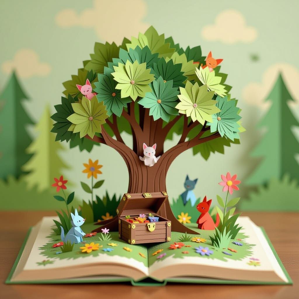 Fantastical Pop-Up Forest Book Illustration