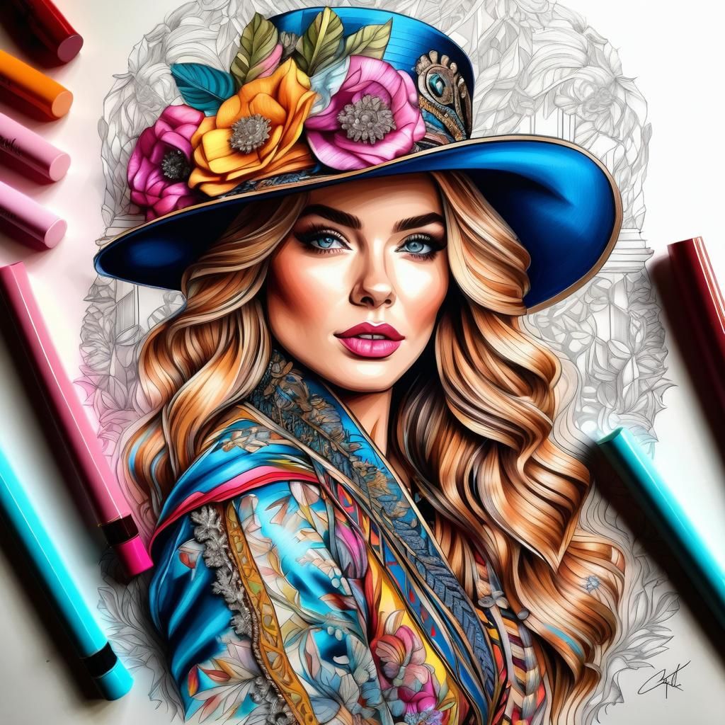Hyperdetailed 3D Color Sketch Portrait of Woman