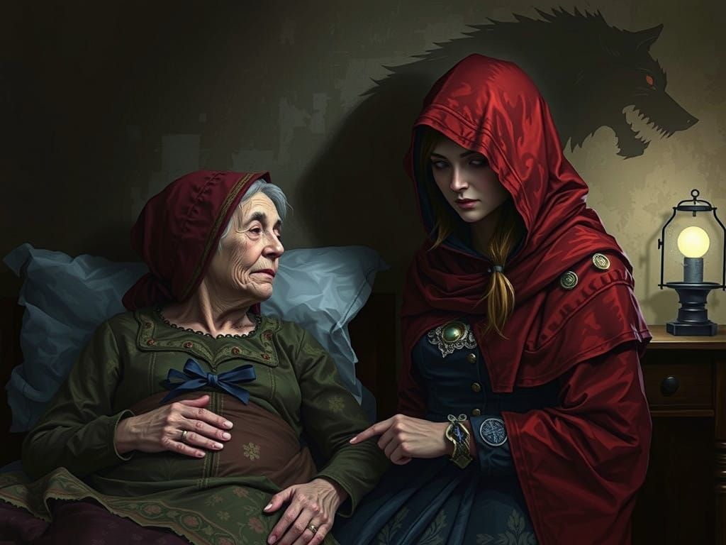 Young Lady Visits Grandmother Under a Sinister Watchful Shad...