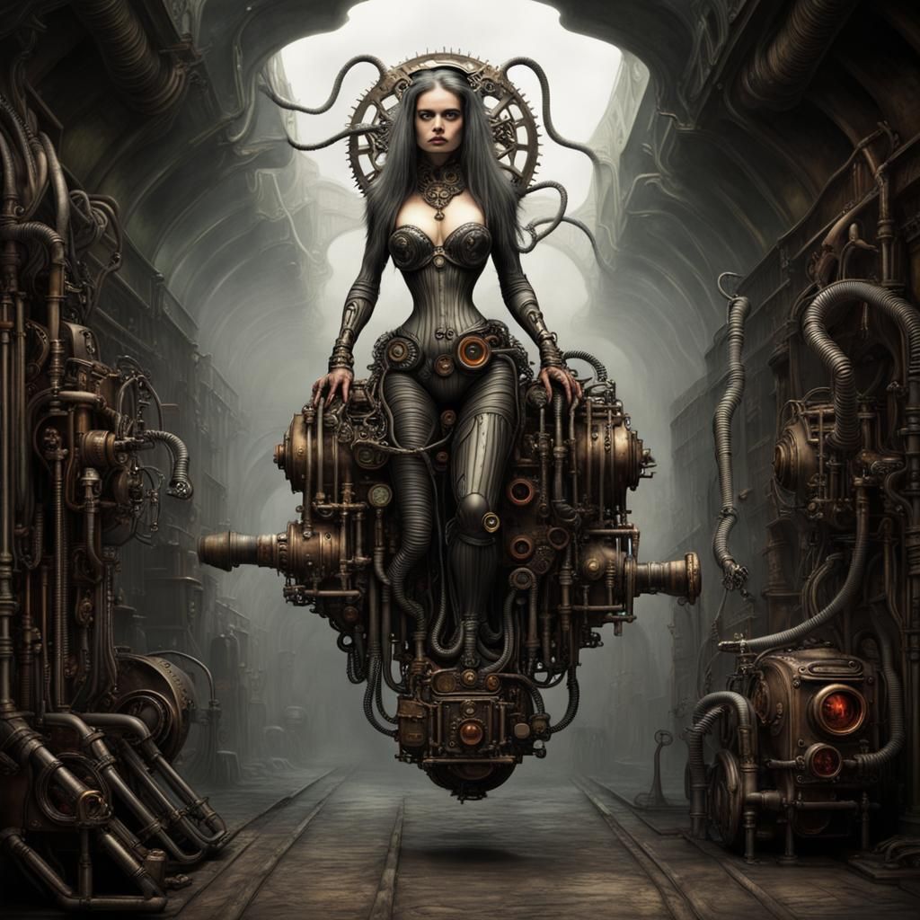 Steampunk Engine in Biomechanical Style