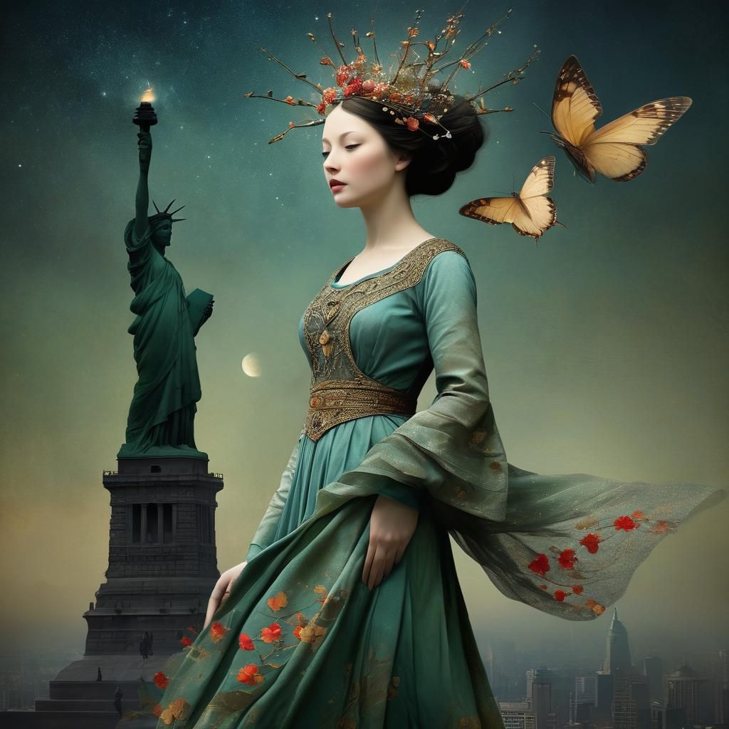 Vibrant Woman in Ethereal Night Air