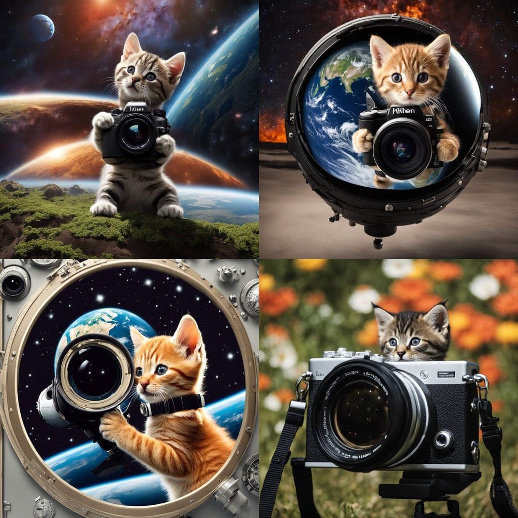 Kitten Astronaut Taking Photo of Earth From Space