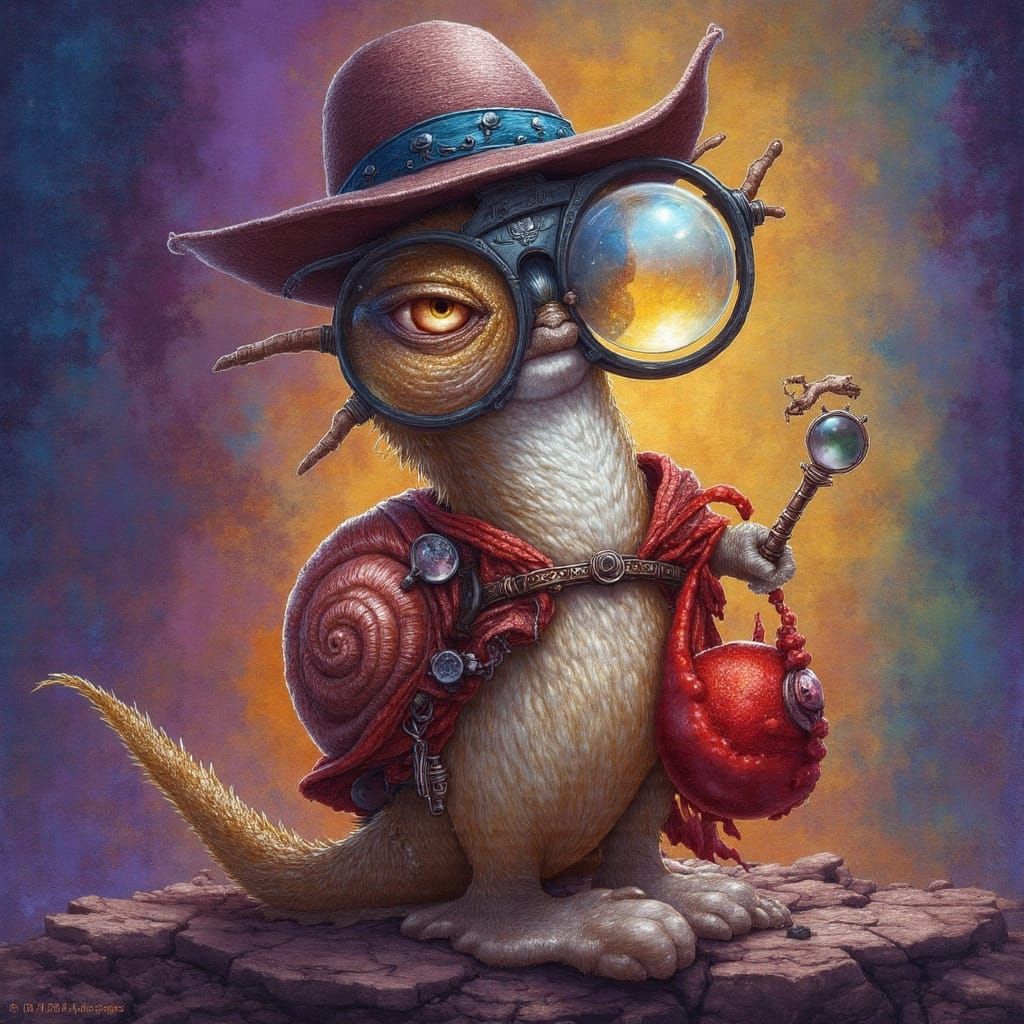 Whimsical Snail Private Eye in Oil Painting Style