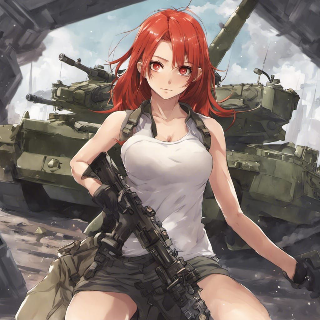 Anime Girl with Tank in Manga Style
