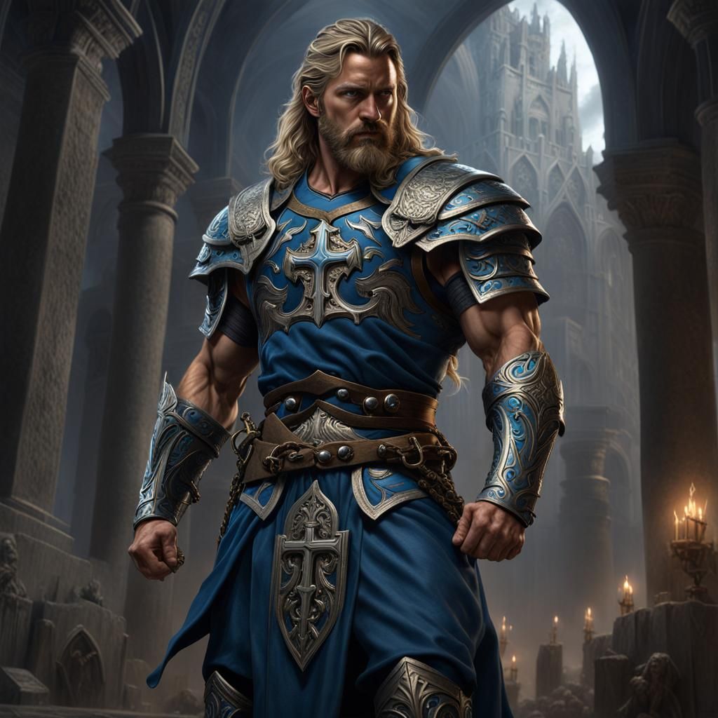 Muscular Warrior in Armor, Dark Fantasy Concept Art