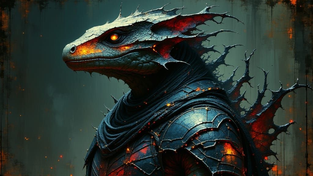 Lizard People of Alpha Draconis in Dark Fantasy Style