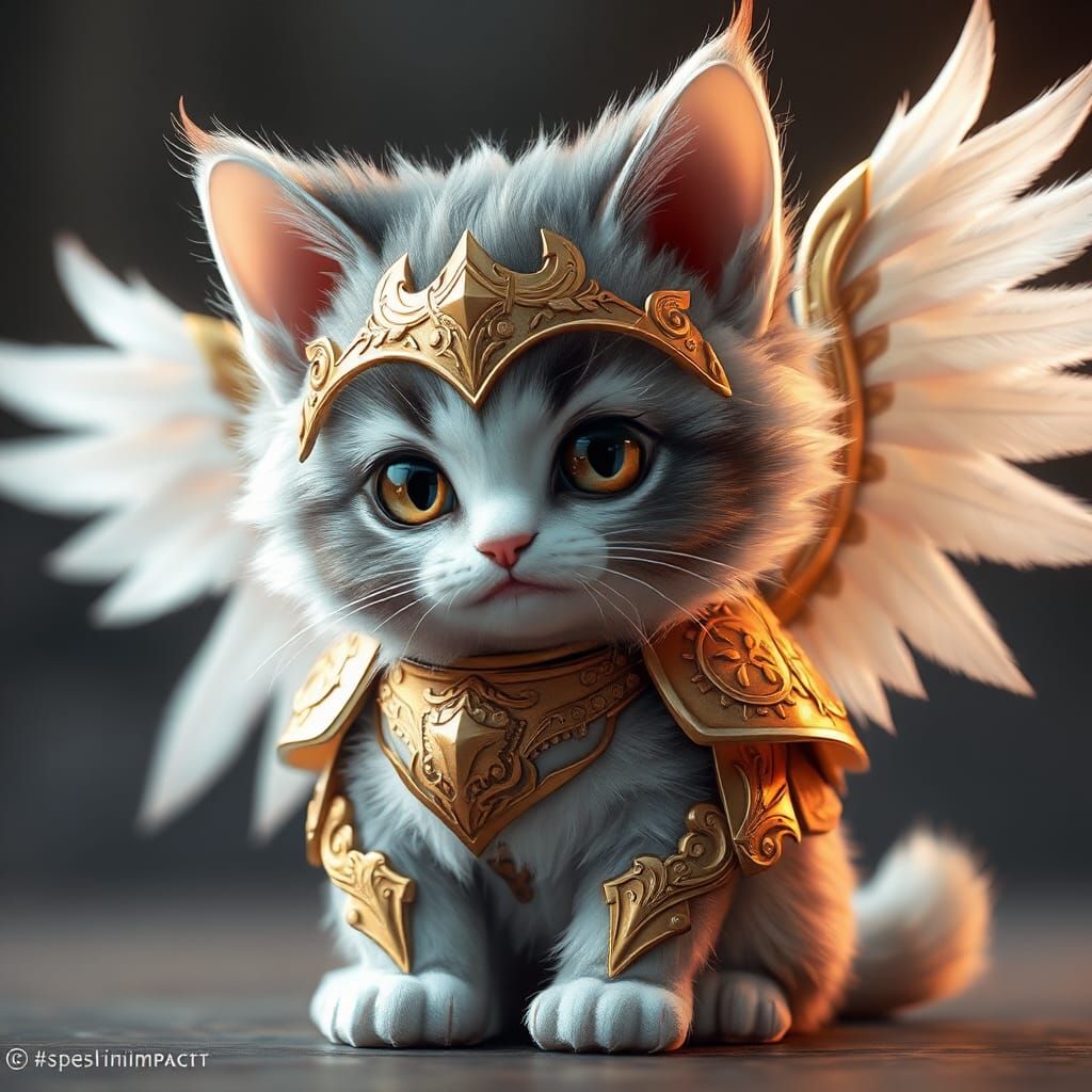 Armored Winged Cat: Anime-Inspired 3D Concept Art