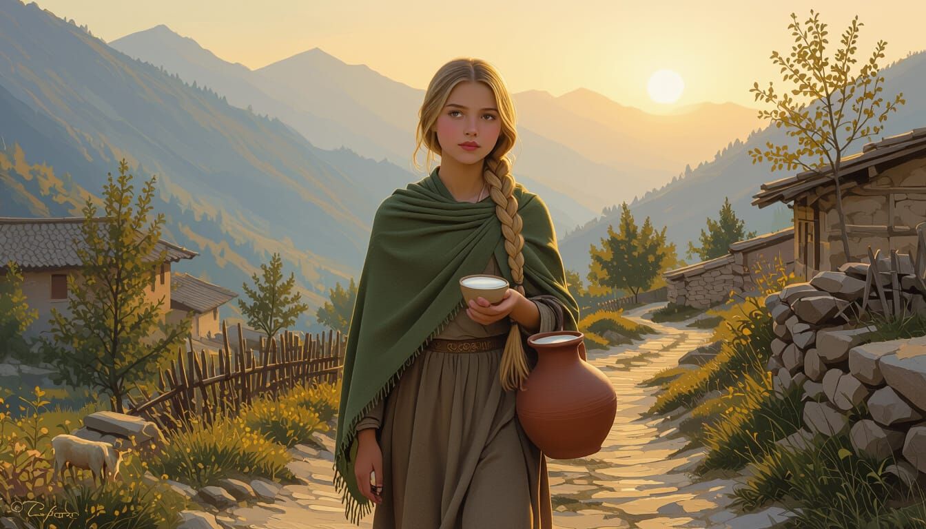 Pashtun Girl in Mountain Village Sunrise