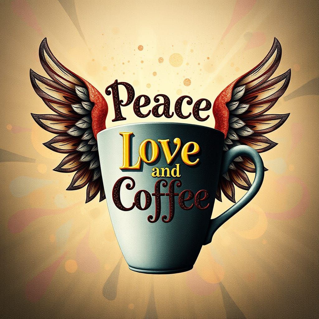 Fantasy Coffee Cup with Wings in Vibrant Vermiculation Textu...