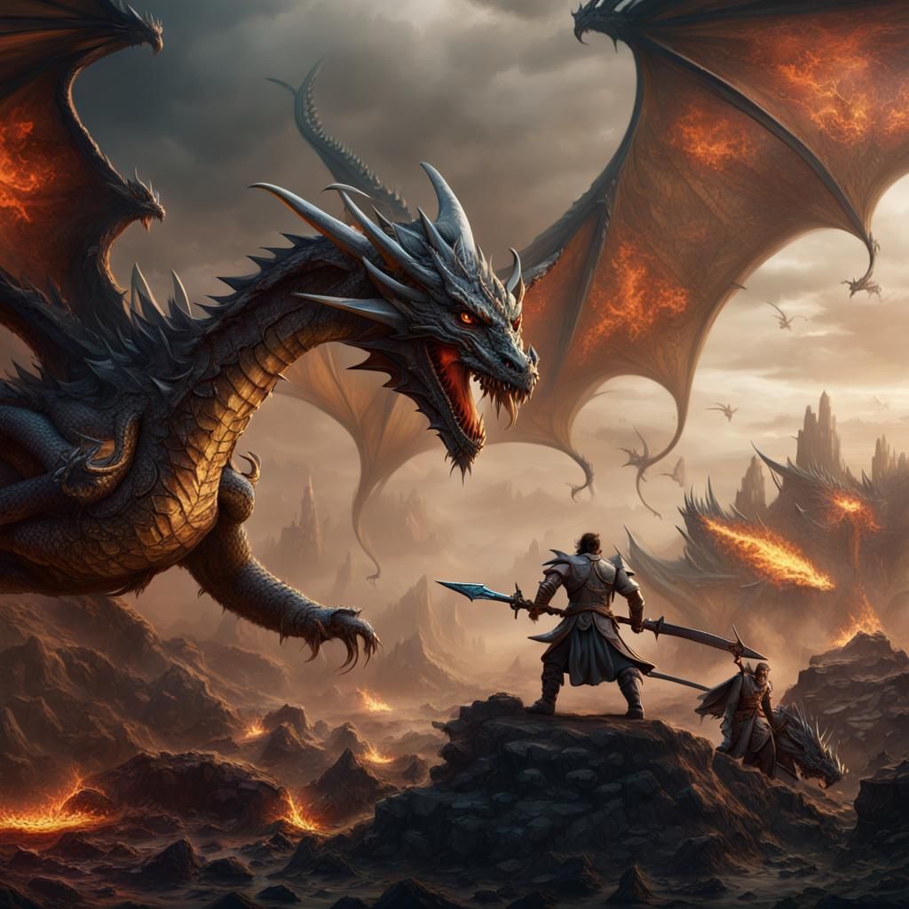 Epic Dragons at War: Detailed Fantasy Art
