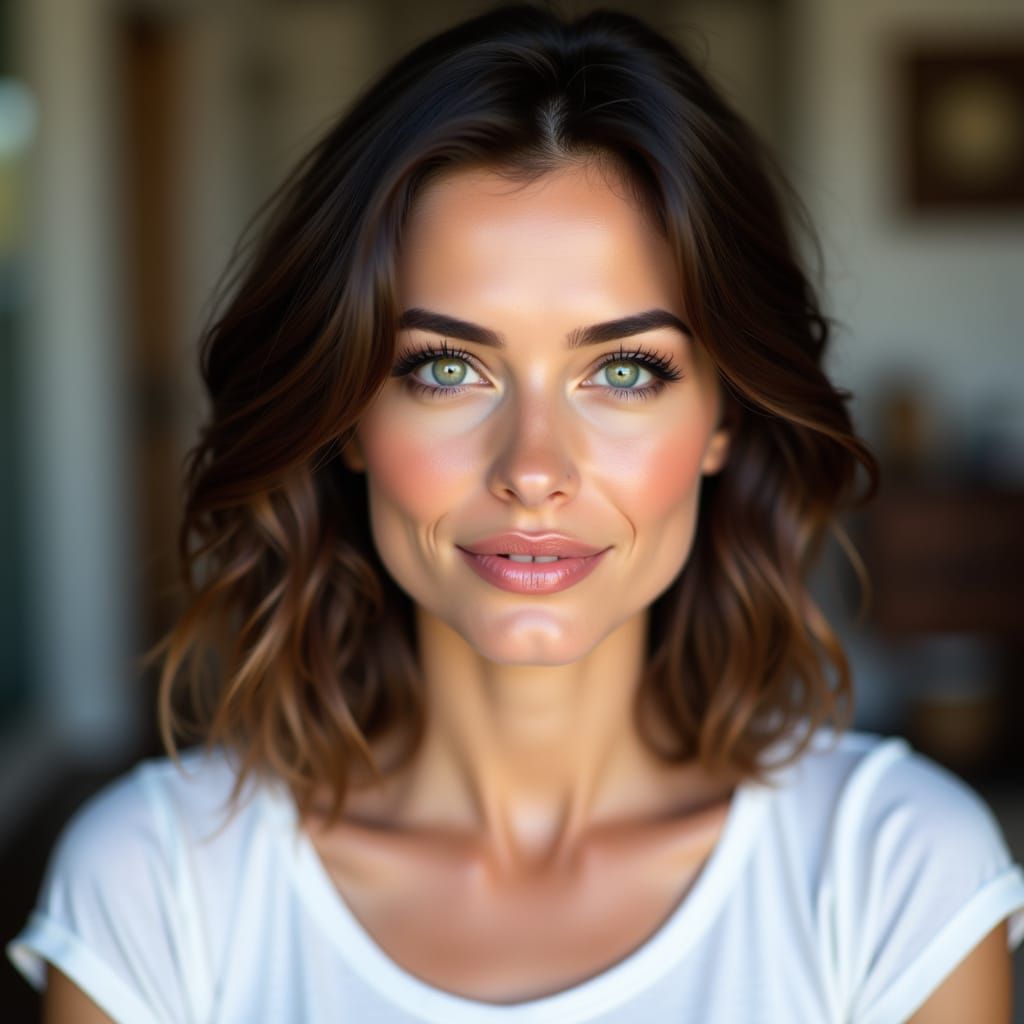 Realistic Portrait of a Woman with Green Eyes