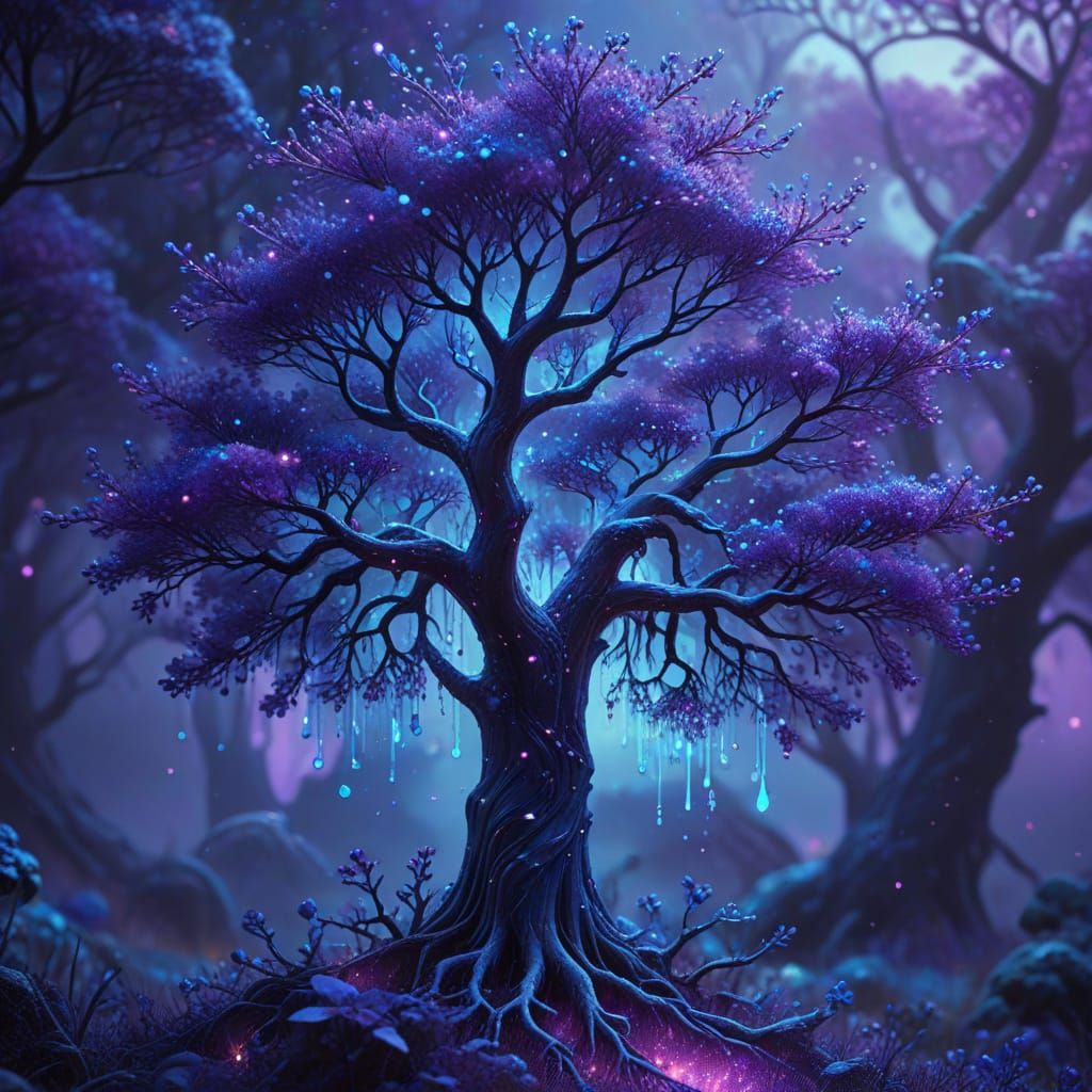 Bioluminescent Blue Tree of Purple Cells