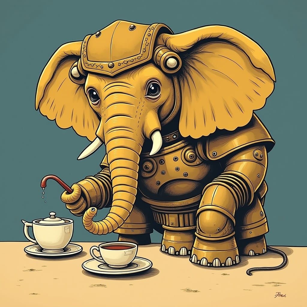 The Cyberpunk Elephant Sips Tea