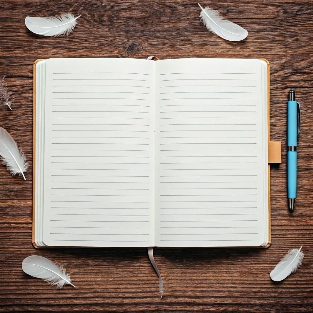 Blank Notebook Page with Scattered Feathers