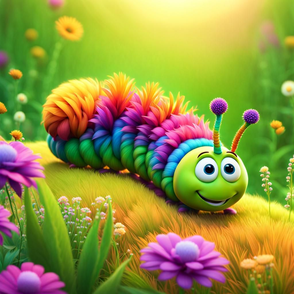 Joyful Caterpillar in Colorful Fairy Tale Style