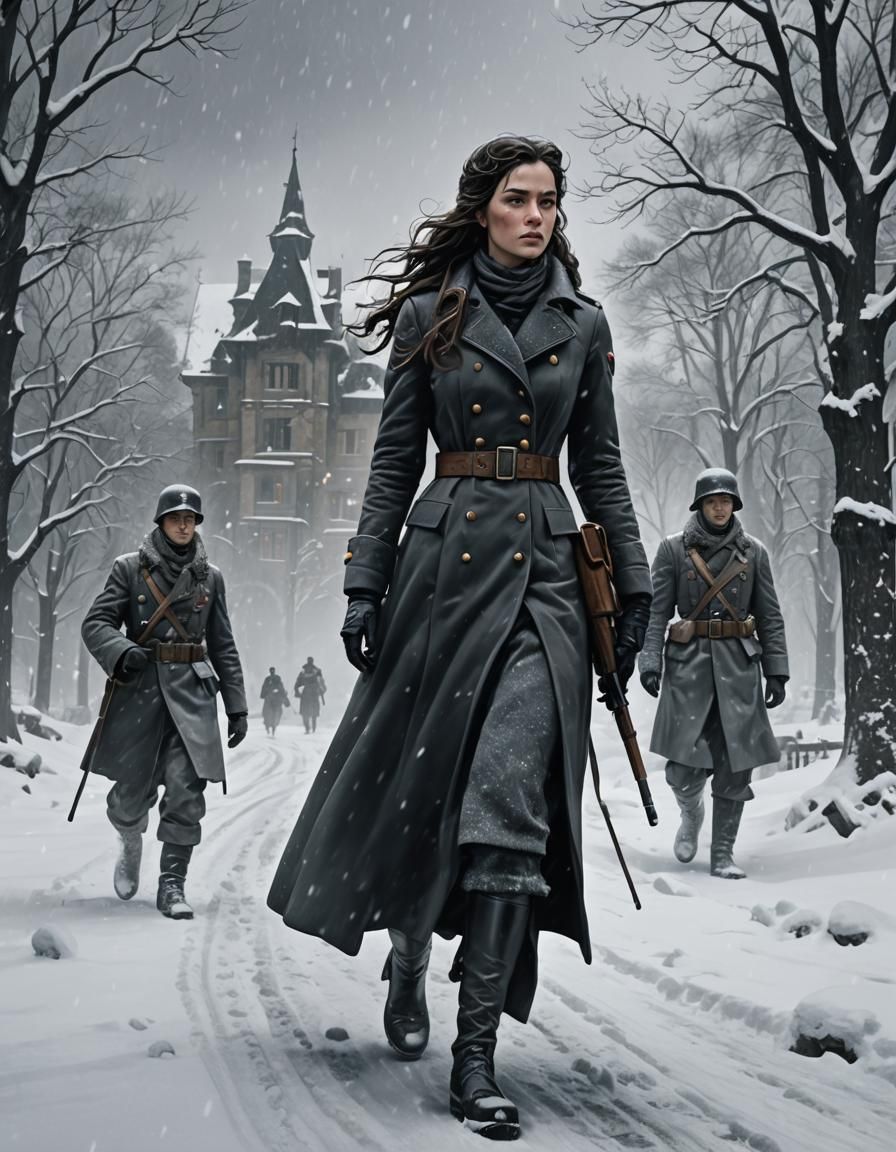 WWII Soldiers in Winter Storm: Detailed Fantasy Art