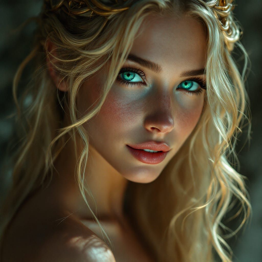 Celtic Beauty with Emerald Eyes in Art Nouveau Style