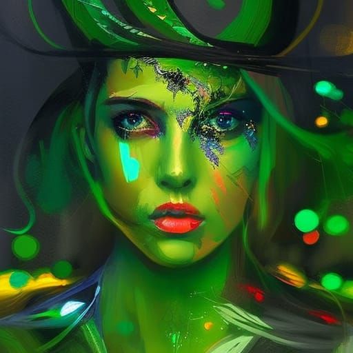 Beautiful Woman Portrait with Neon Lights in Speedpaint Styl...