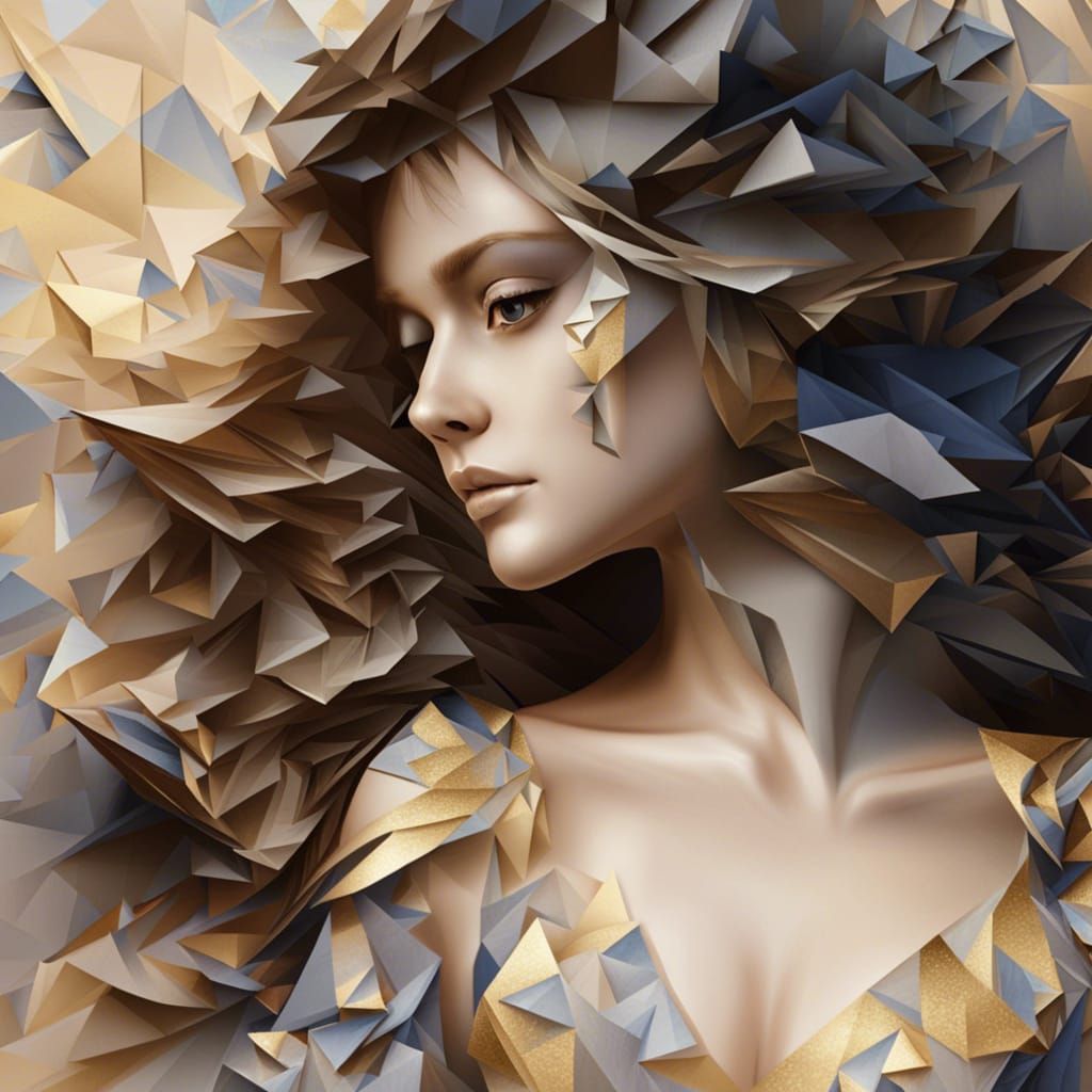 Woman with Jeweled Cat: 3D Shaded Digital Art