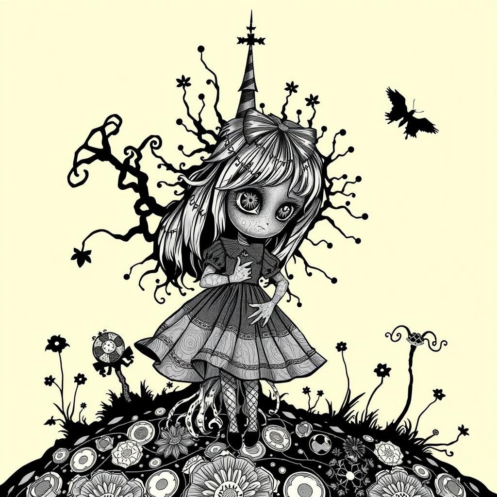 Nightmarish Alice in Wonderland: Expressionist AI Art