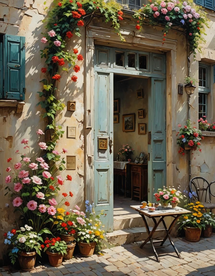 Dynamic Impasto Painting of Room with Flowers