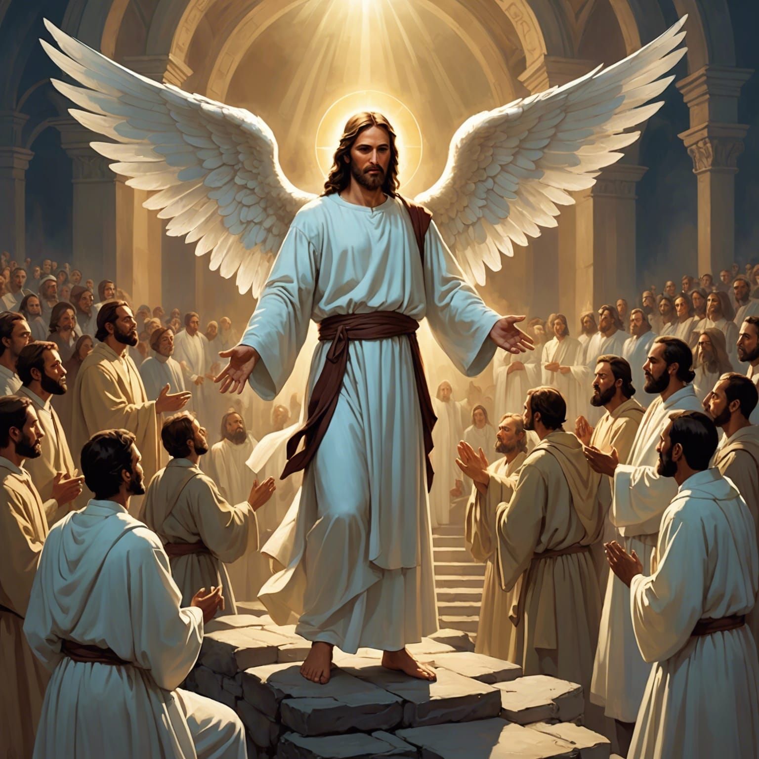 Biblical Angel and Kneeling Man: Prophecy Revealed