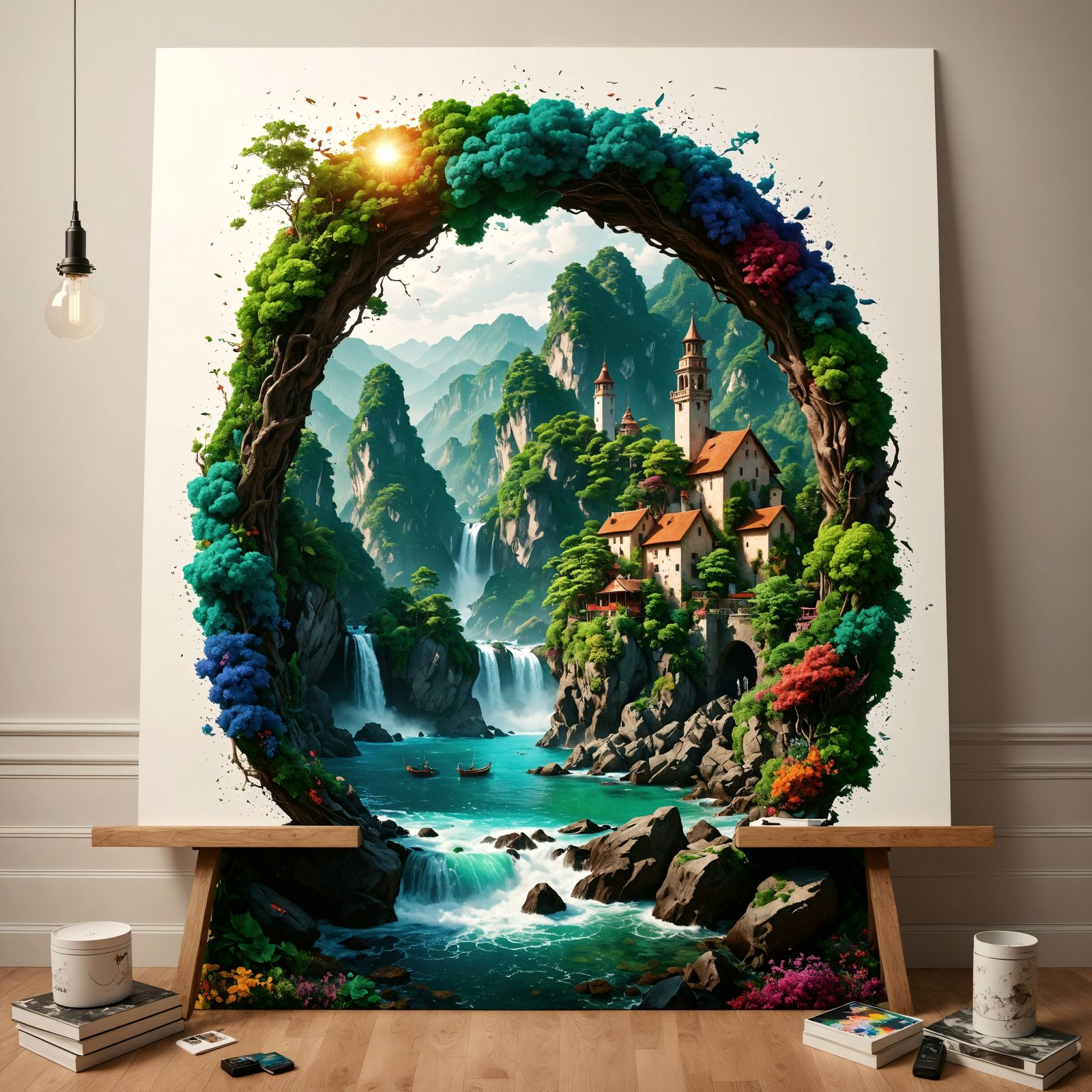 Vibrant Mosaic Image in Watercolor Style