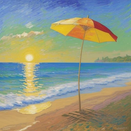 Vibrant Beach Umbrella in Neo-Expressionist Style
