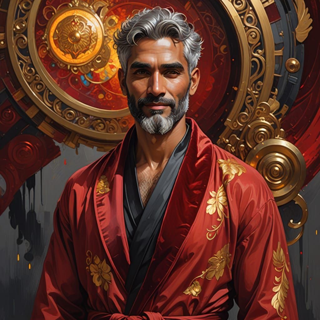 Elegant Silver Daddy in Velvet Robe