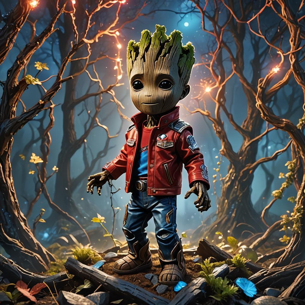 Baby Groot as Michael Jackson in Enchanted Forest
