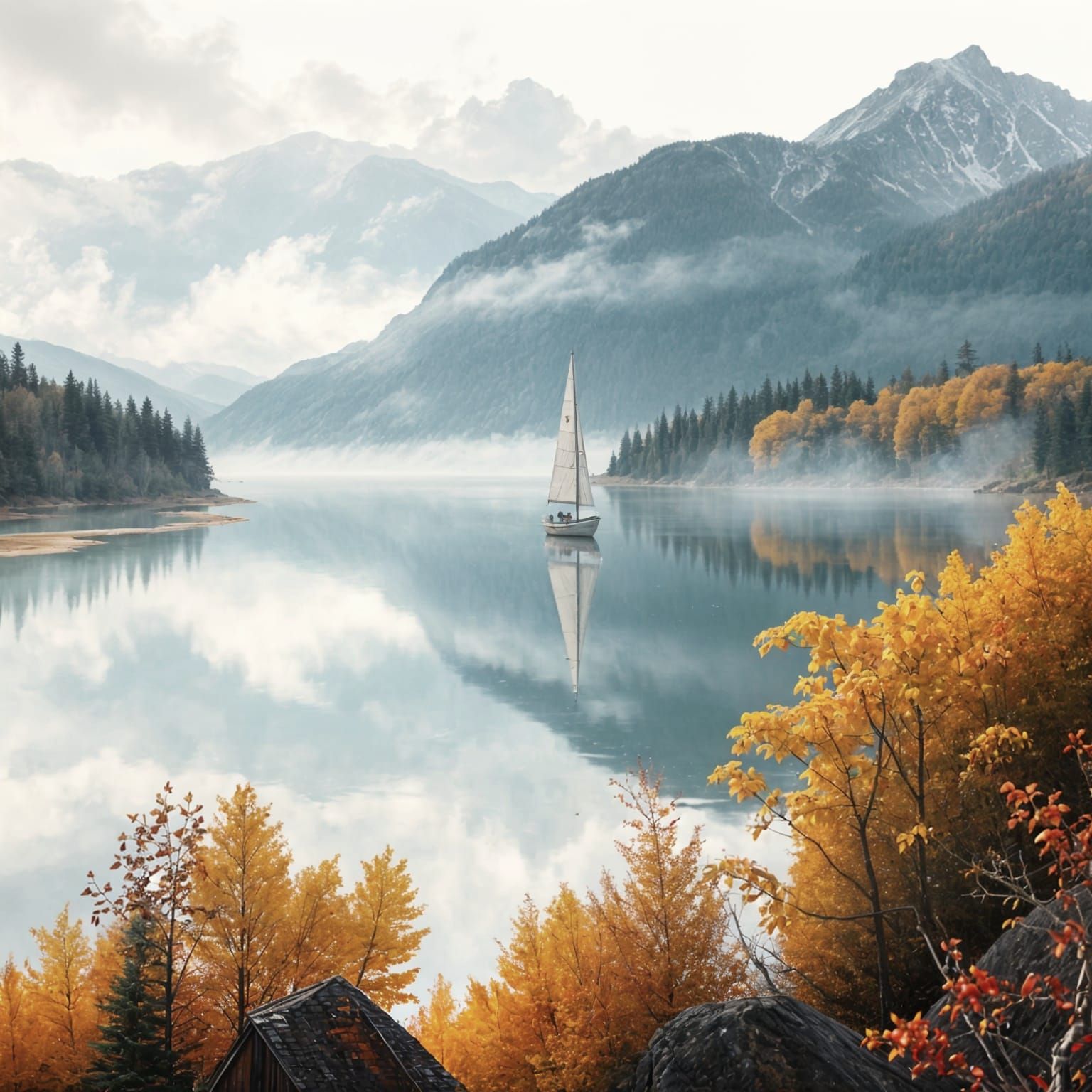 Autumn Sail on a Peaceful Lake