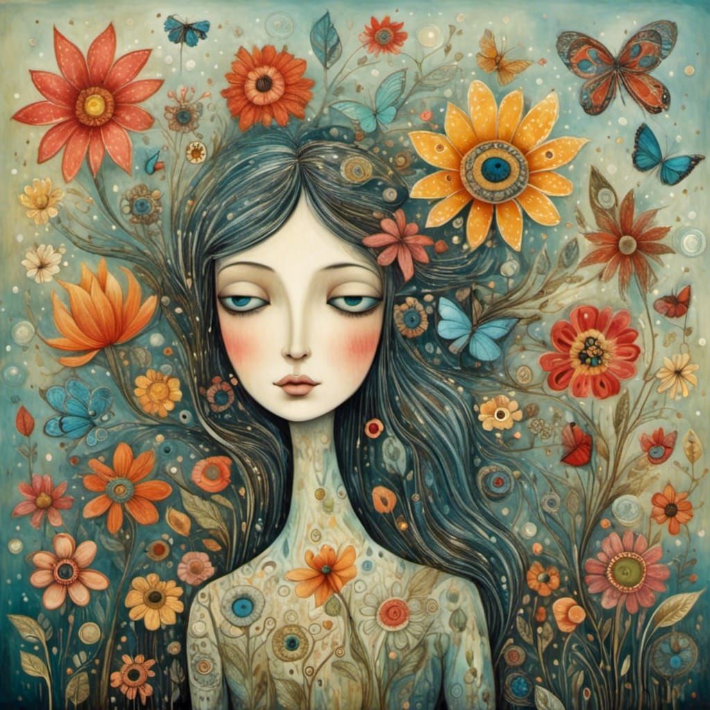 Happy Flower in Art Brut Style