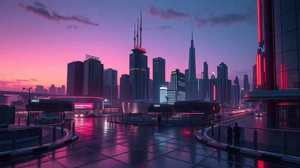 Sleek Futuristic Cityscape in Cyberpunk Aesthetic