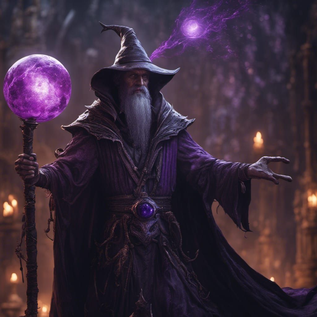 Dark Fantasy Wizard with Orb: Detailed Digital Art