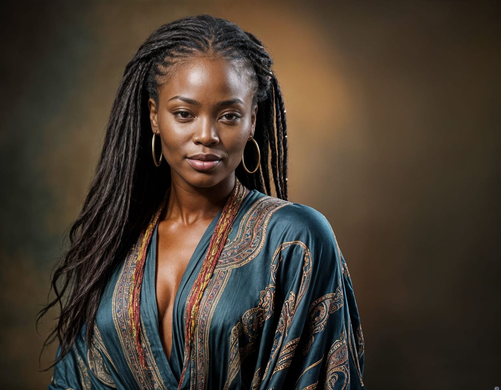 Captivating African Woman with Braided Hair and Red Robe