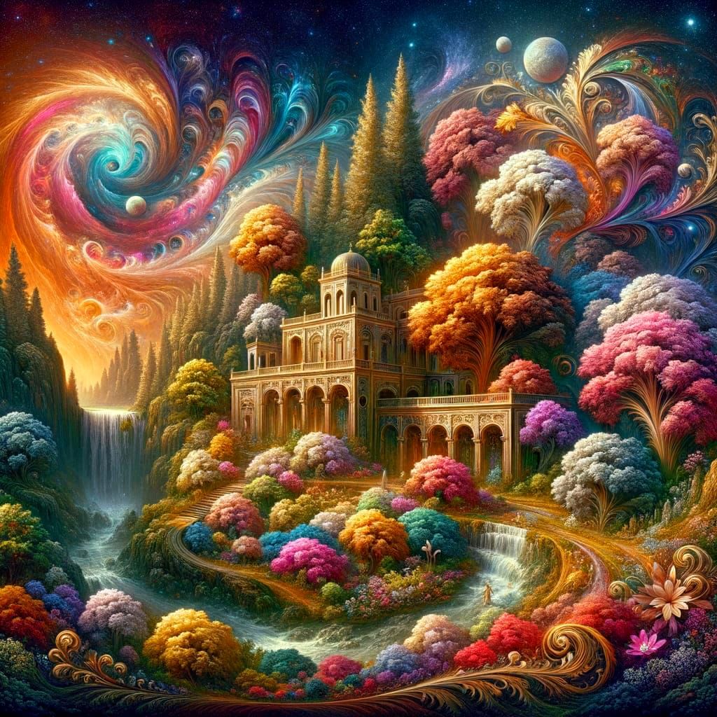 Lavish Hacienda Estate Under Starry Moonlit Sky