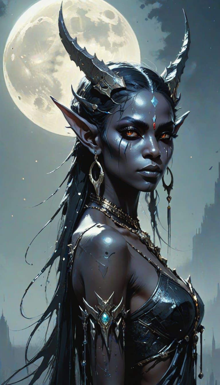 Mystical Dark Elf Queen Under the Moonlight