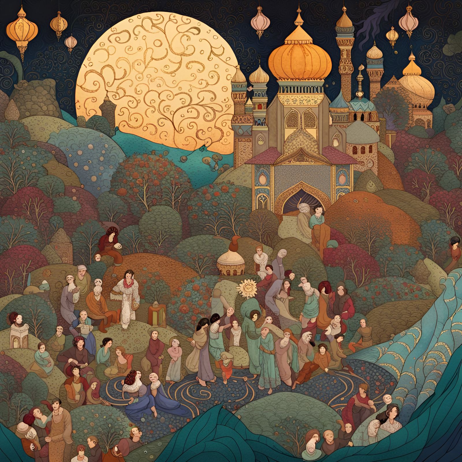 Digital illustration inspired by Edmund Dulac for the e-book version of One Thousand and One Nights