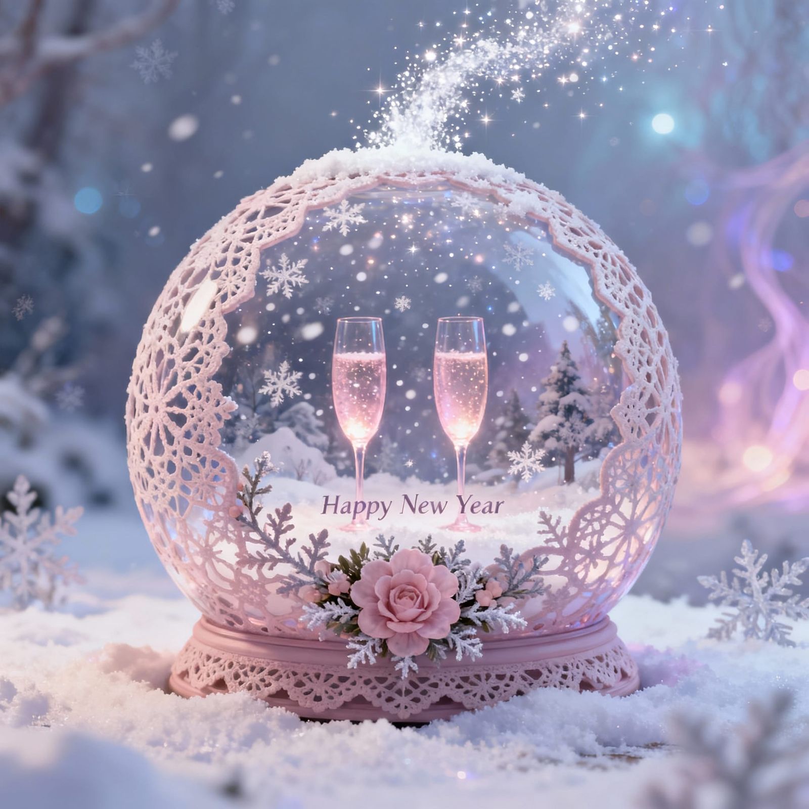 Pastel Lace Snow Globe with Halloween & Winter Magic