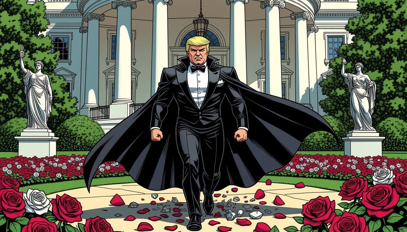 Supervillain Trump's Rose Garden Rampage