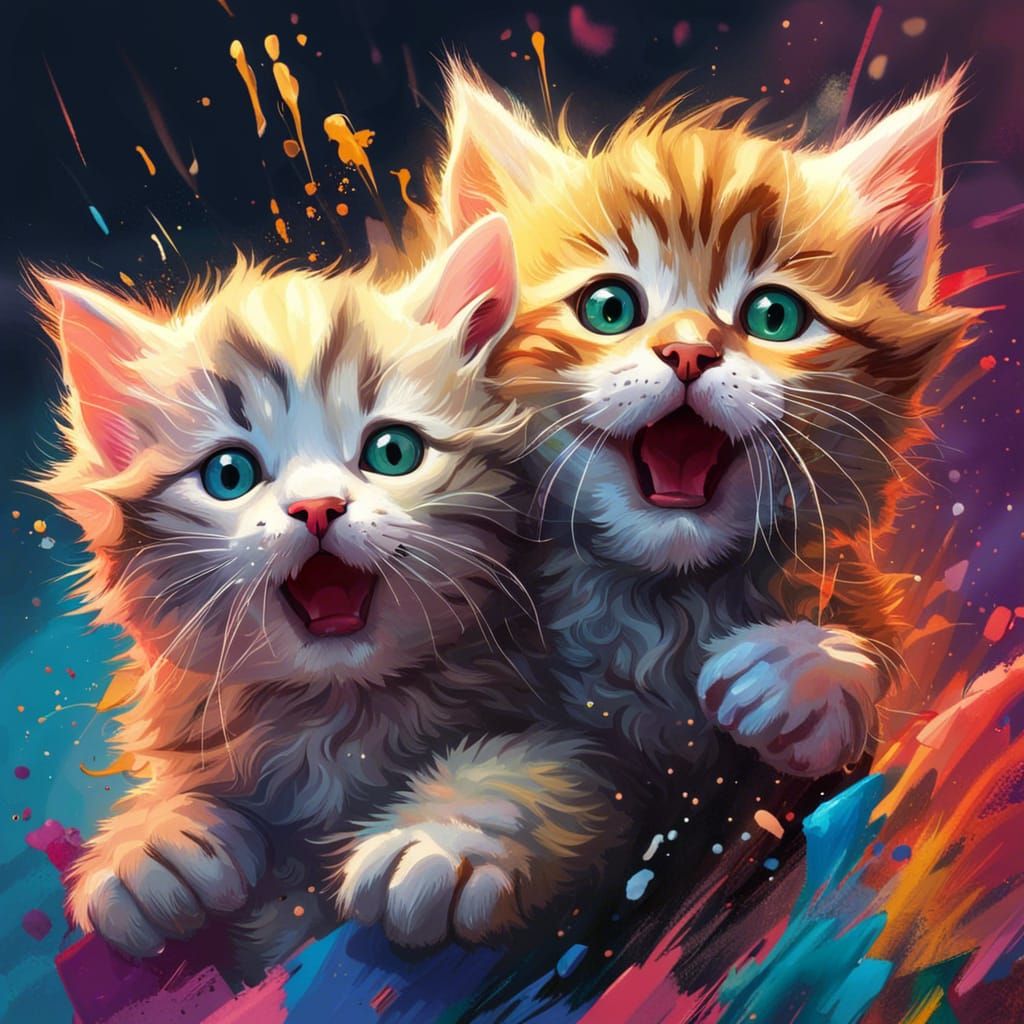 Hyperrealistic Kittens in Splash Art Style