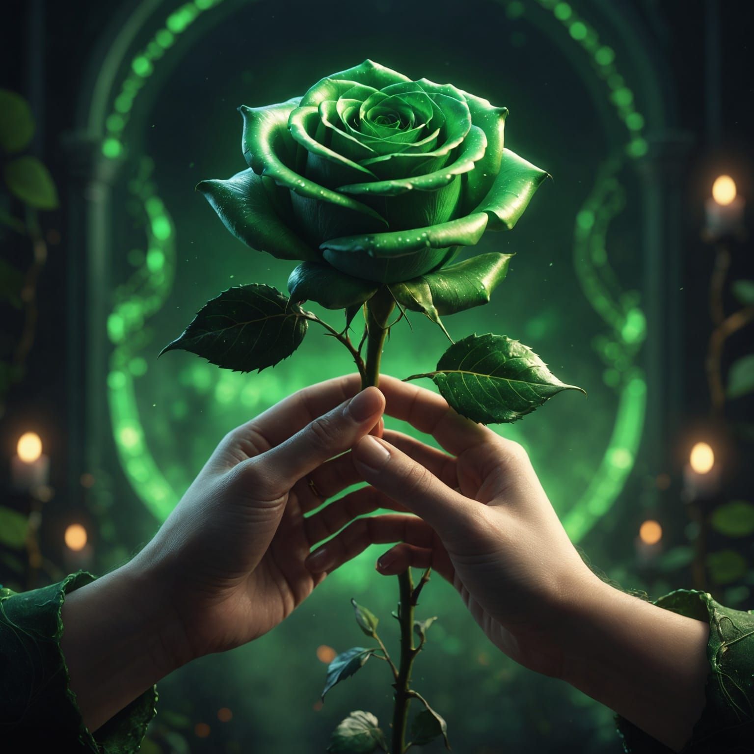 Glowing Green Rose in Fantasy Concept Art