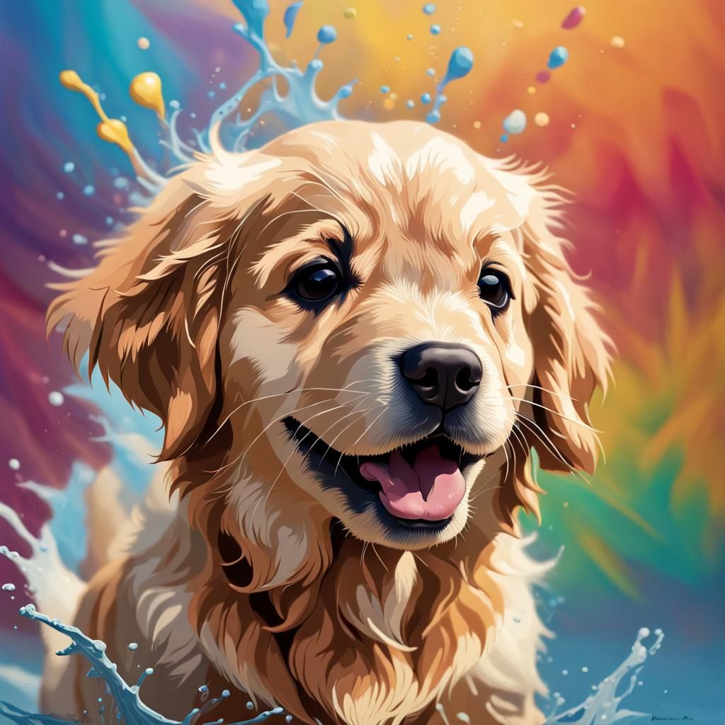 Happy Golden Retriever Puppy in Hyperrealistic Style
