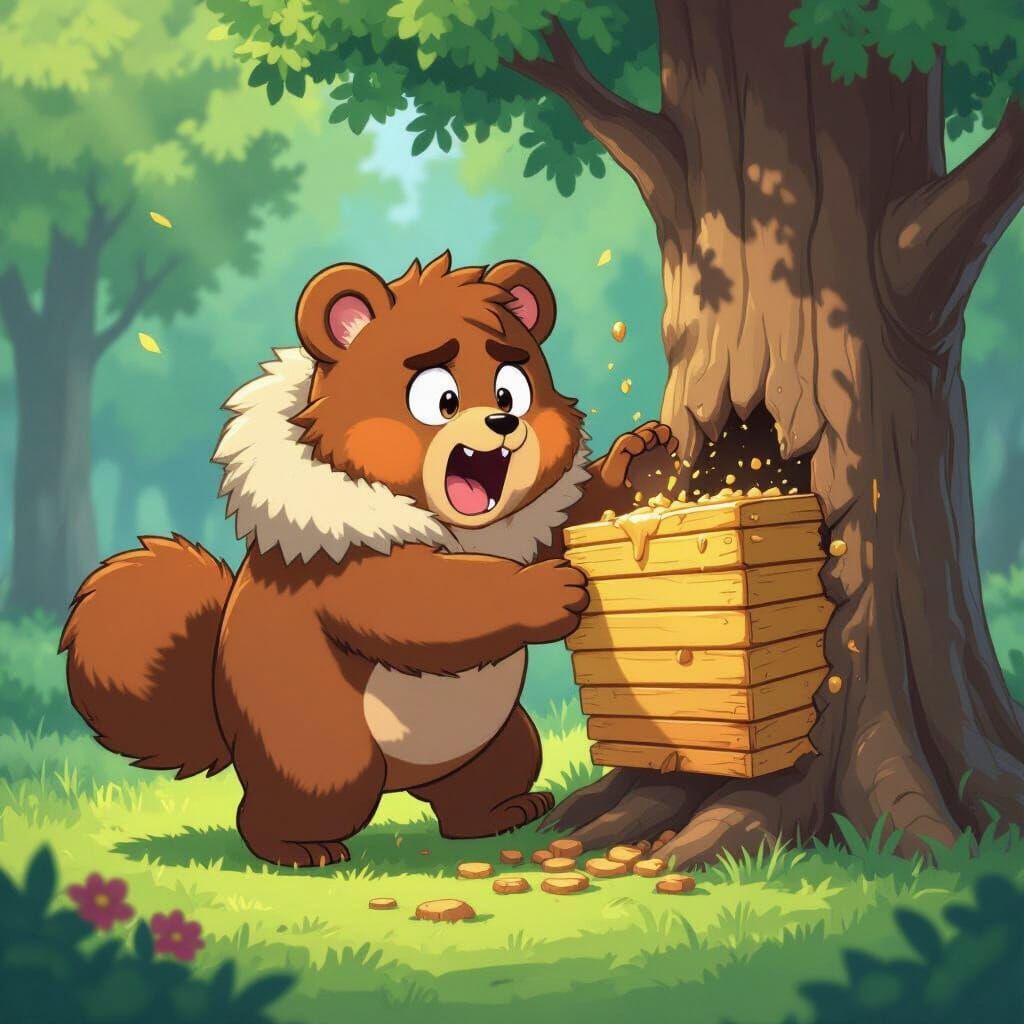 Animated Bear and Beehive in Manga Style