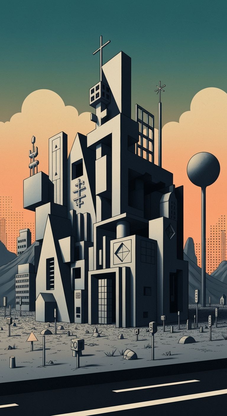 Cubist Urban Explosion in Dystopian Geometric Style
