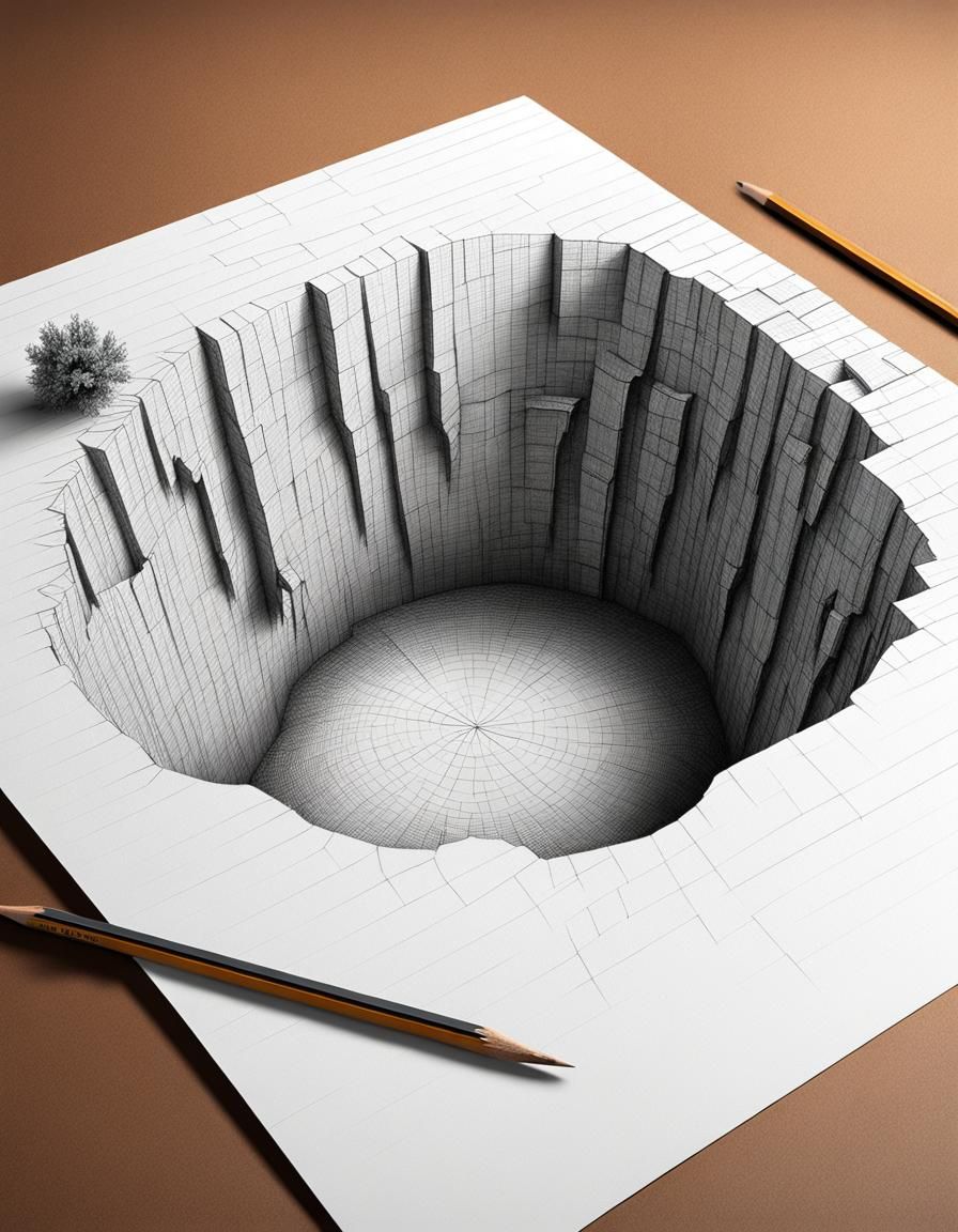 3D Pencil Sketch Illusion: Sinkhole Cliff Jumper