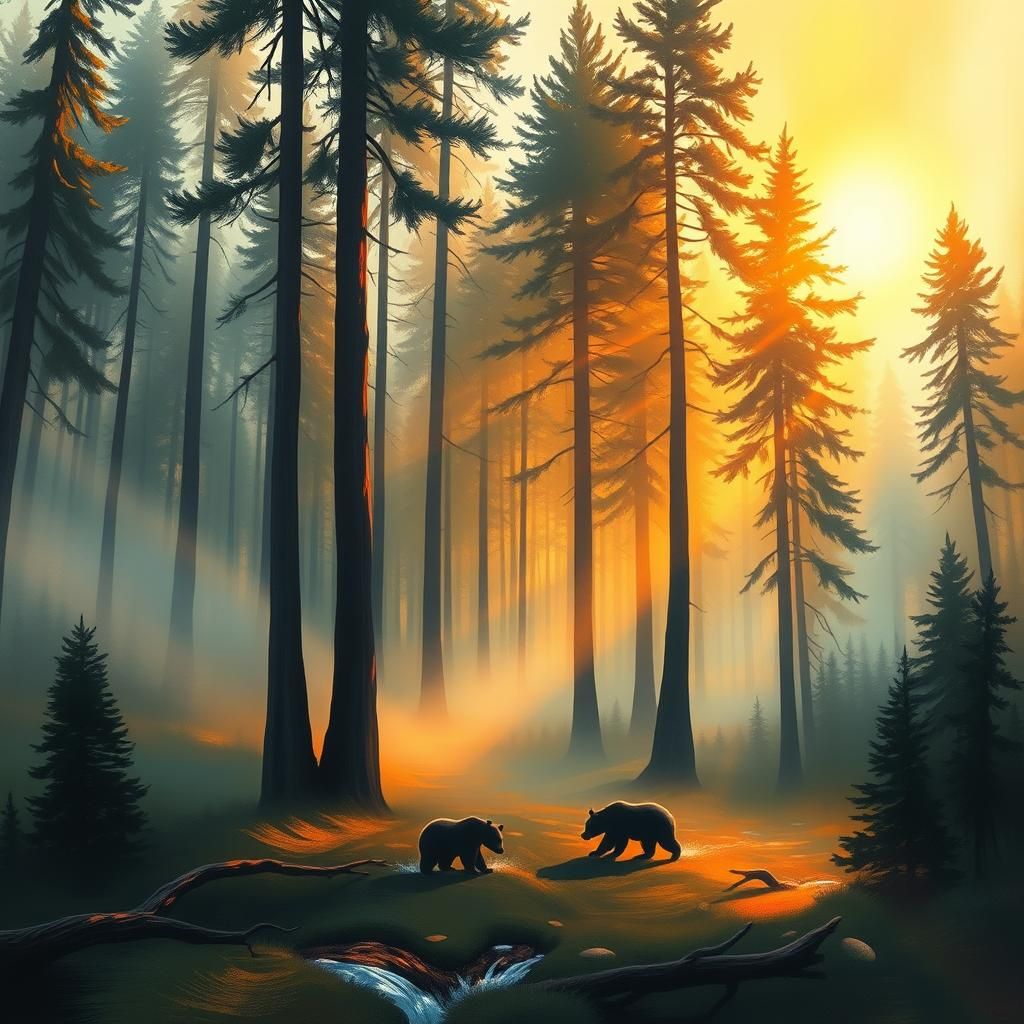 Surreal Pine Forest Scene in Abstract Style